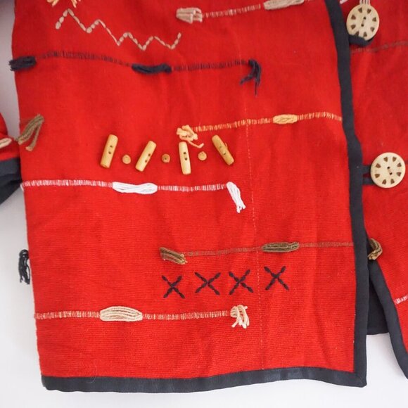 Vintage Indigo Moon Red 100% Cotton Beaded Embroidered Button Up Jacket M - Picture 5 of 13